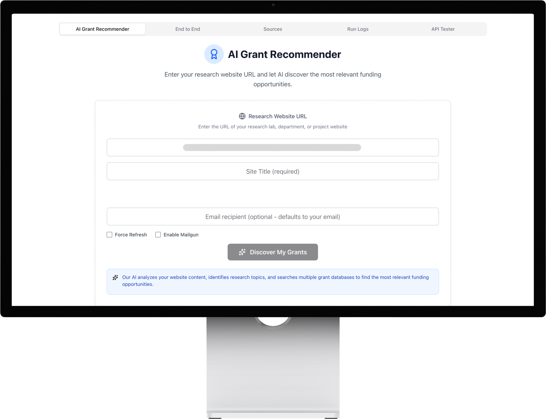 AI Grant Recommender interface